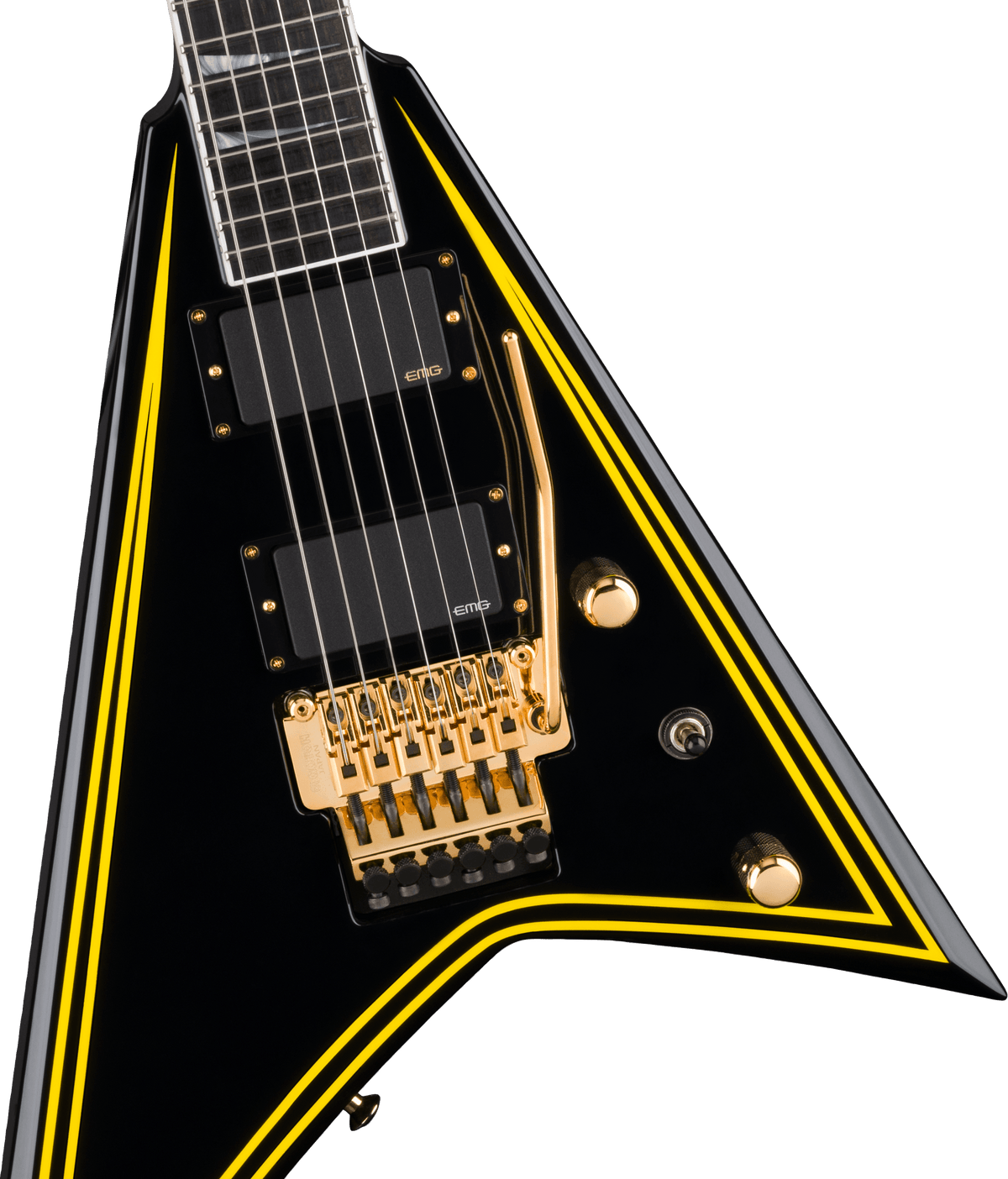 Jackson MJ Series Rhoads RR24MG, Ebony Fingerboard, Black with Yellow Pinstripes