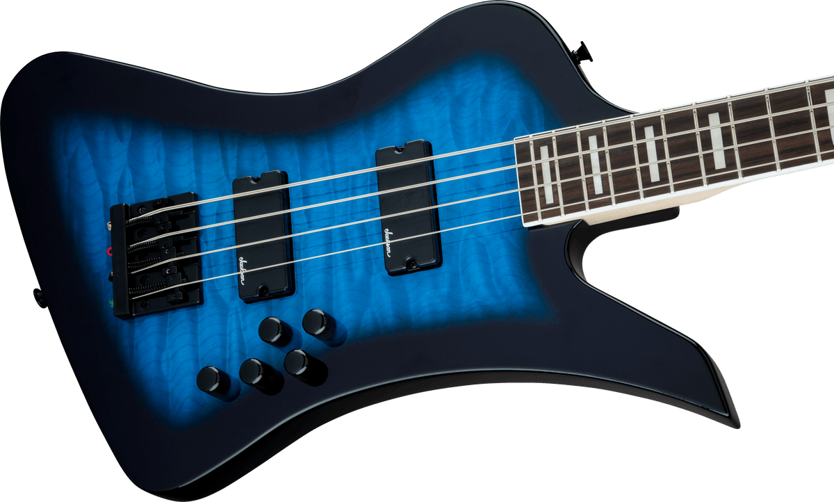 Jackson JS Series Kelly™ Bird JS3Q, Amaranth Fingerboard, Transparent Blue Burst