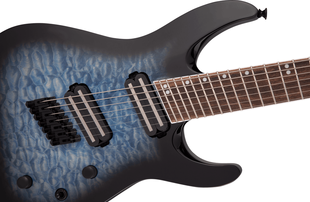 Jackson X Series Soloist™ Arch Top SLATX7Q MS, Laurel Fingerboard, Multi-Scale, Transparent Blue Burst