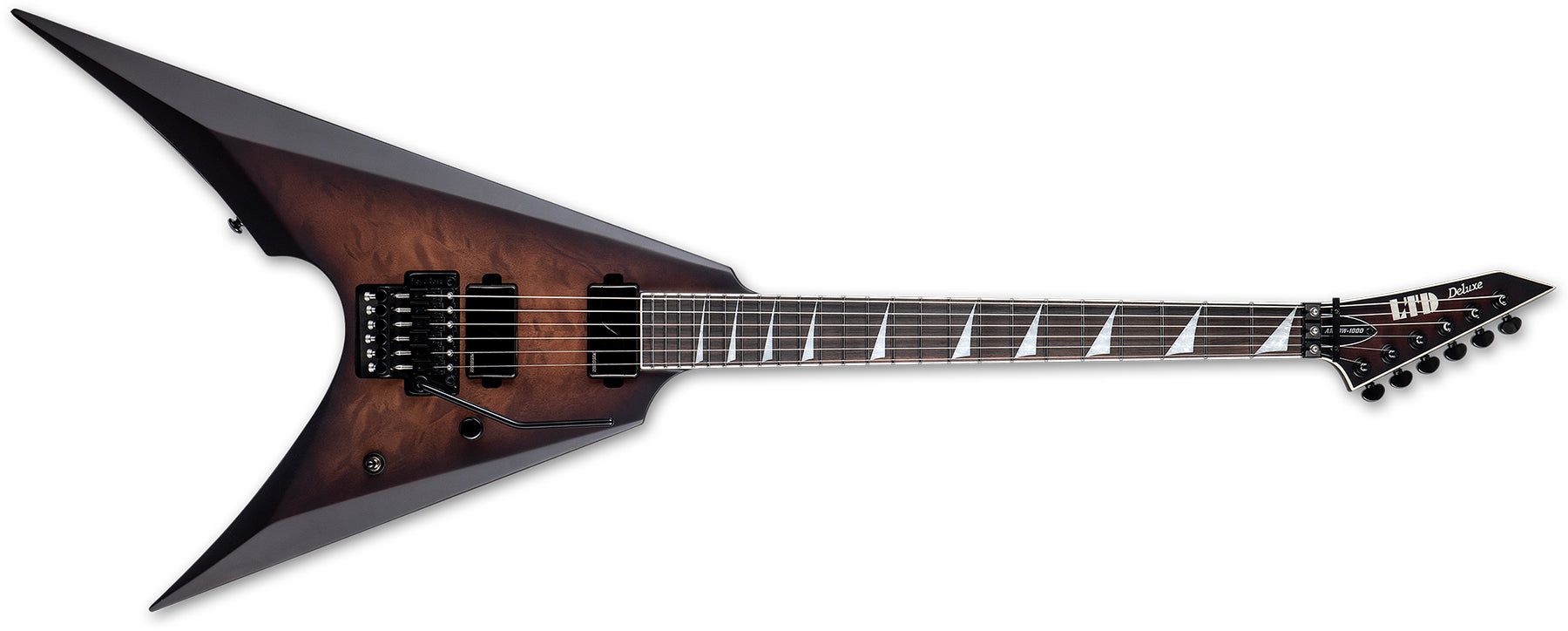 ESP Guitars LARROW1000QMDBSBS Arrow-1000 LTD Deluxe V Shape 6 String RH Electric Guitar - Dark Brown Sunburst Satin