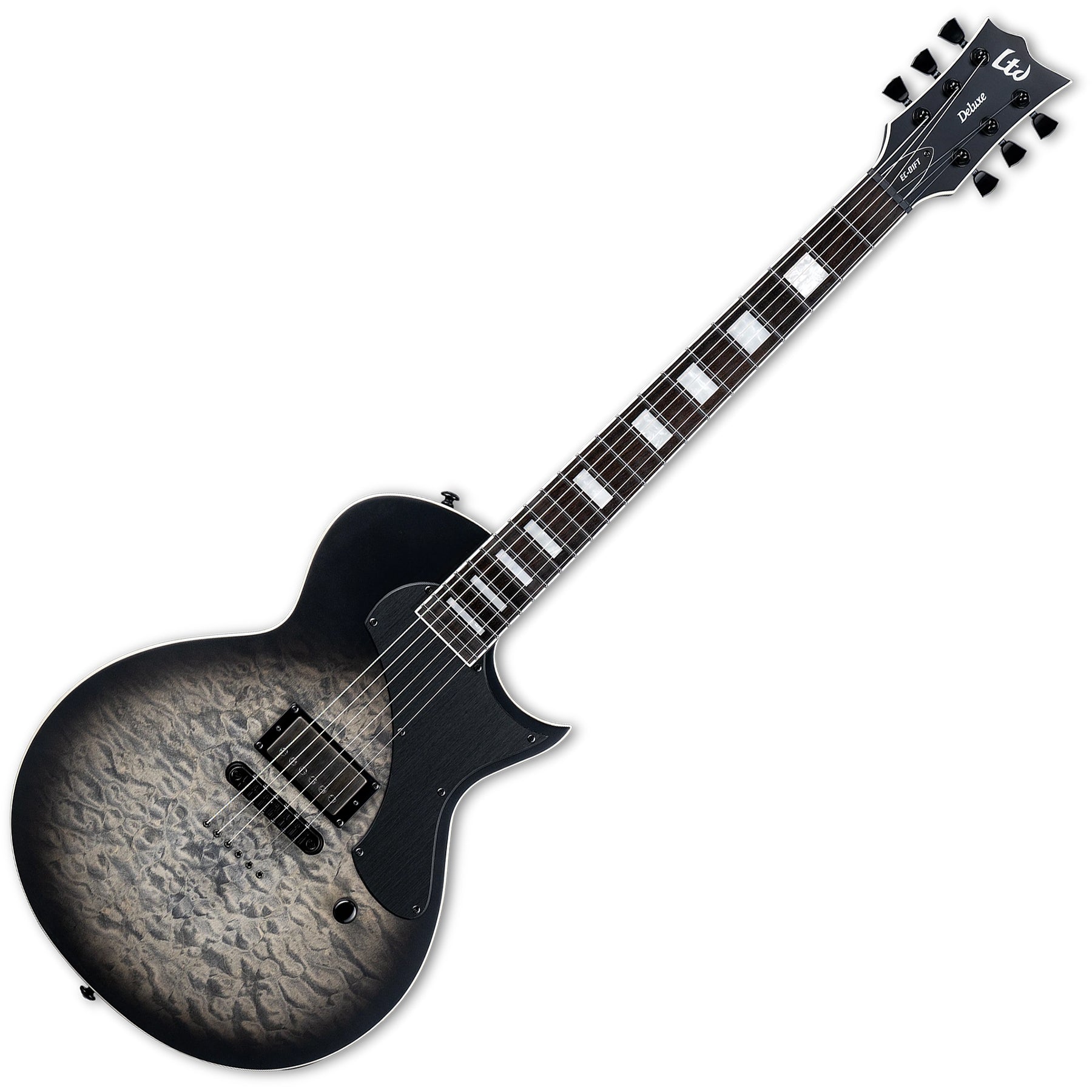 ESP Guitars LEC01FTQMCHBS LTD Deluxe EC-01FT 6 String RH Electric Guitar - Charcoal Burst Satin