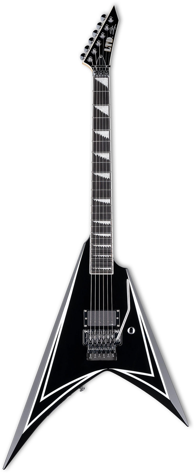 ESP Guitars LALEXISAWTOOTHSE Alexi Laiho Signature 6 String RH Electric Guitar with Case - Black with White Pinstripe