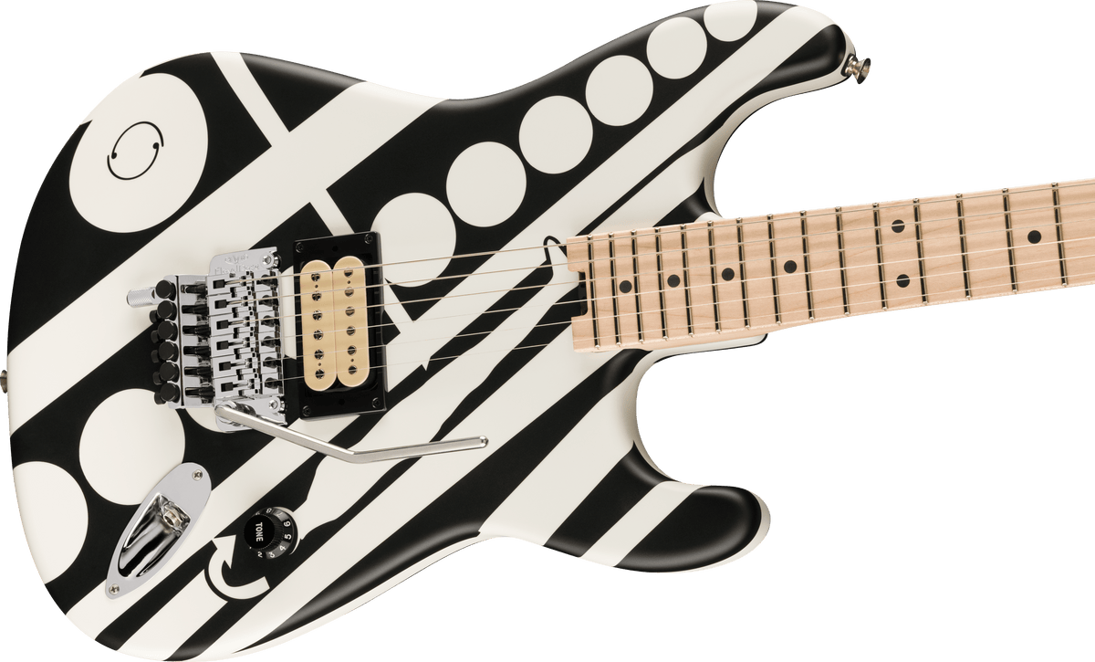 EVH® Striped Series Circles, Maple Fingerboard, White and Black