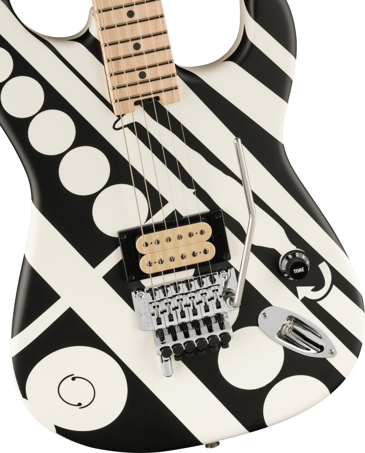 EVH® Striped Series Circles, Maple Fingerboard, White and Black
