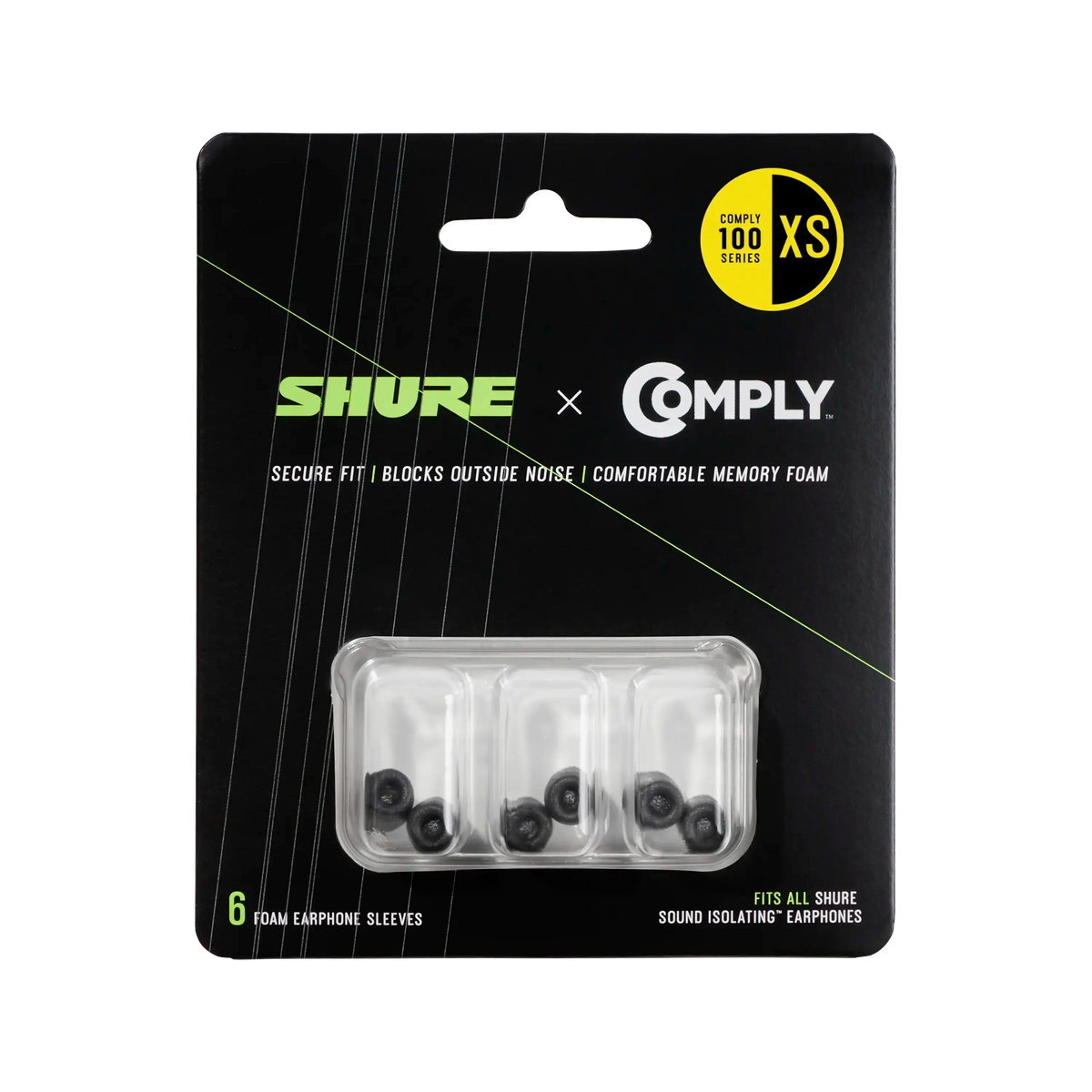 Shure EACYF1-6XS - X-Small Foam Sleeves(6 Pack) for Shure Earphones - Black - product view 2