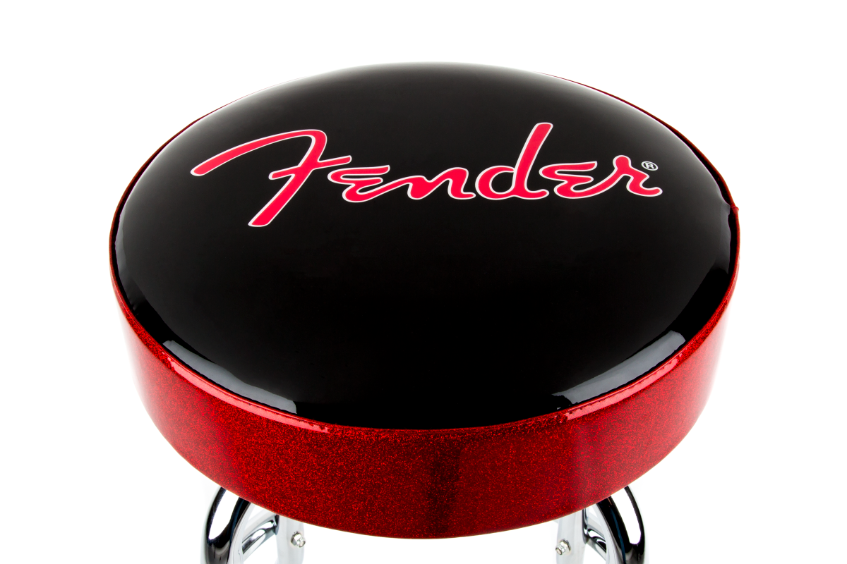 Fender® Red Sparkle Logo Barstool, Black and Red Sparkle