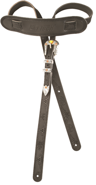 Gretsch® - Vintage Tooled Leather Guitar Strap- Black
