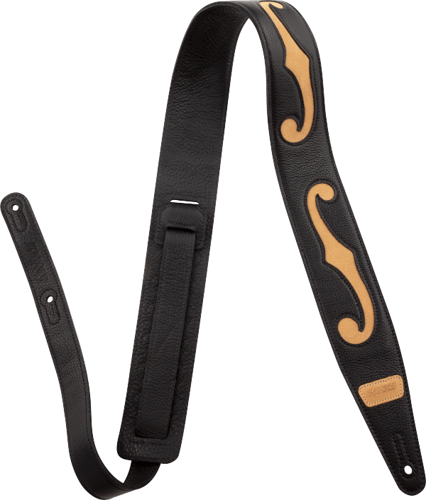 Gretsch® F-Holes Leather Strap, Black and Tan, 3"