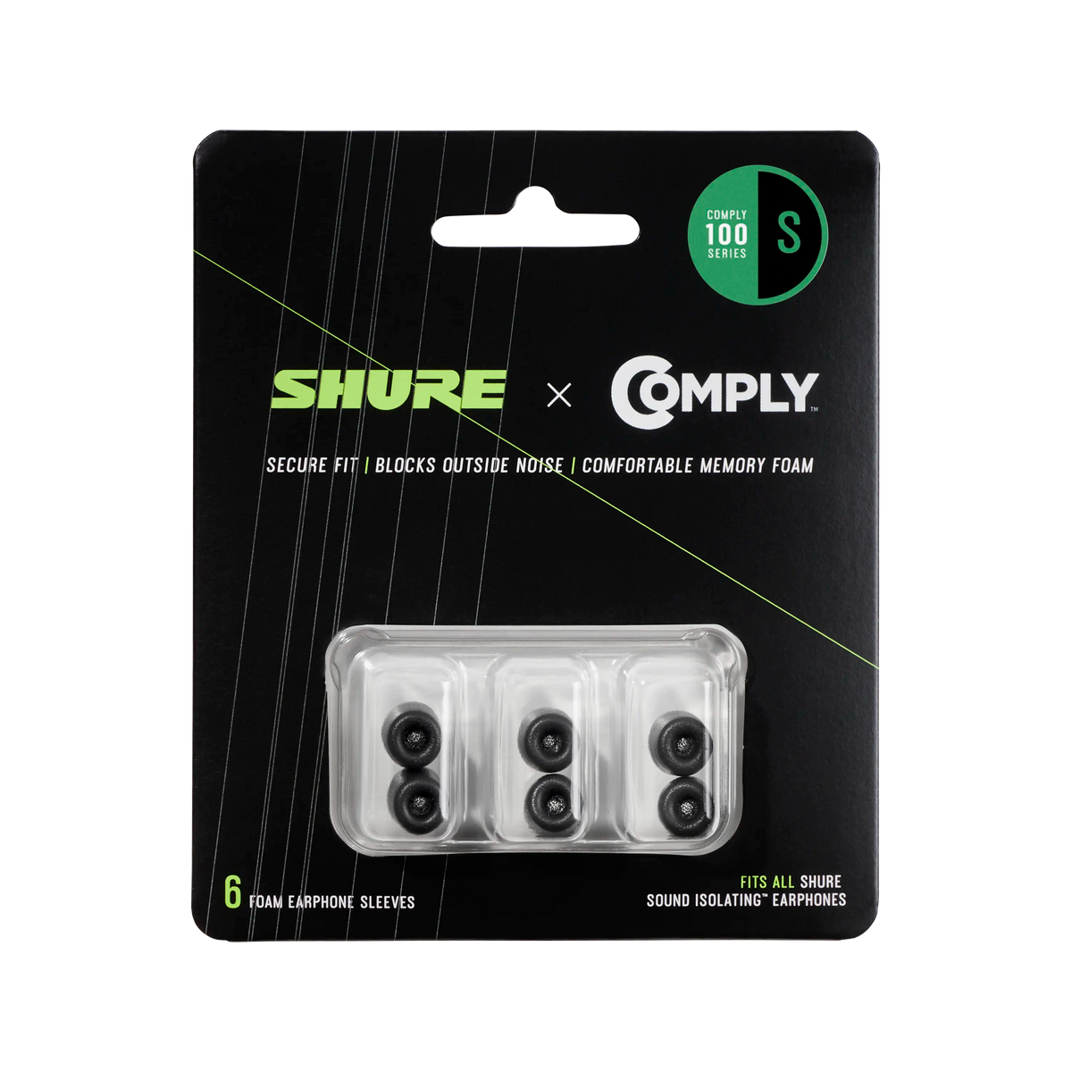 Shure EACYF1-6S - Small Foam Sleeves (6 Pack) for Shure Earphones - Black - product view 2