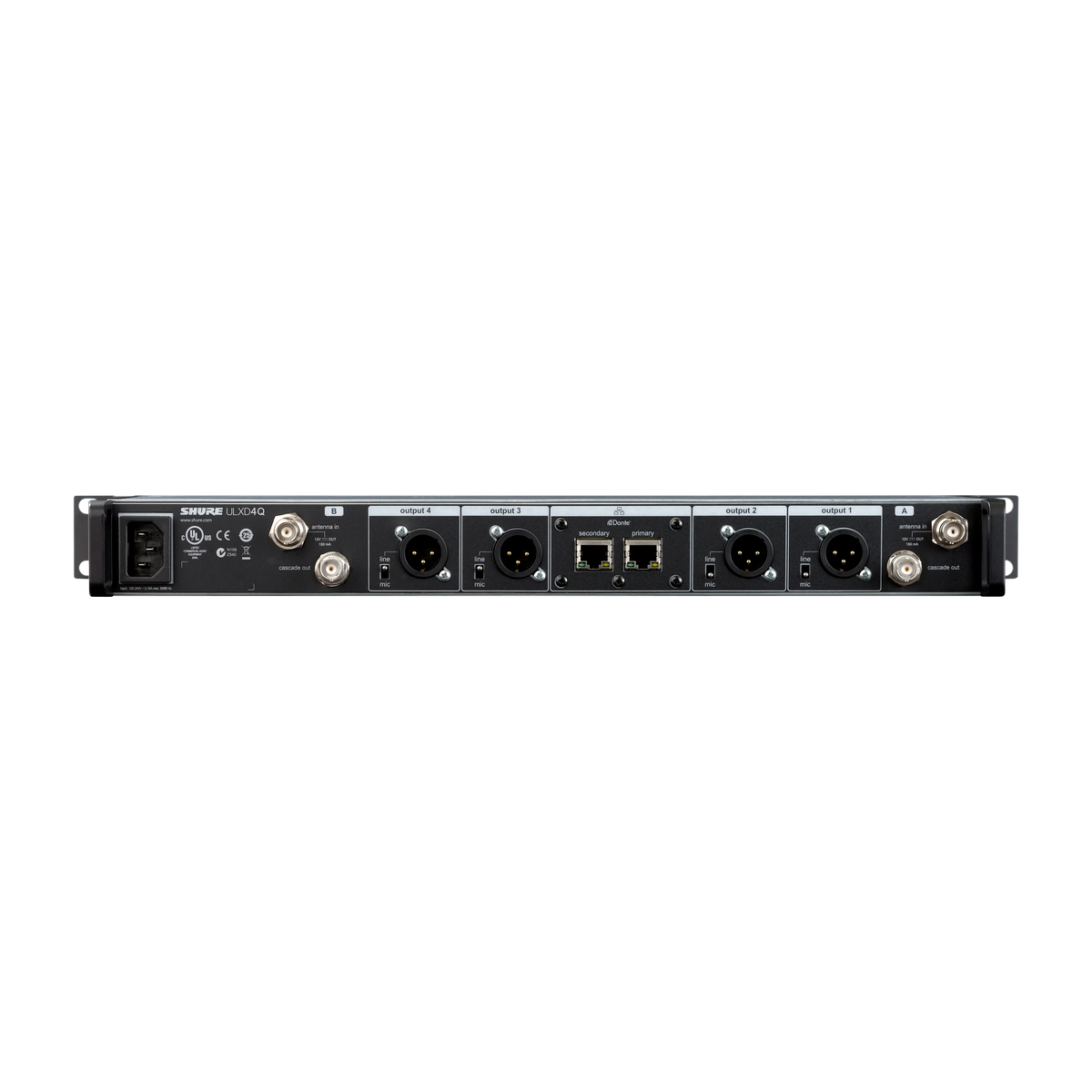 Shure ULXD4Q-G57 - Quad ULX-D Wireless Receiver with 1/2 Wave Antennas - product view 2