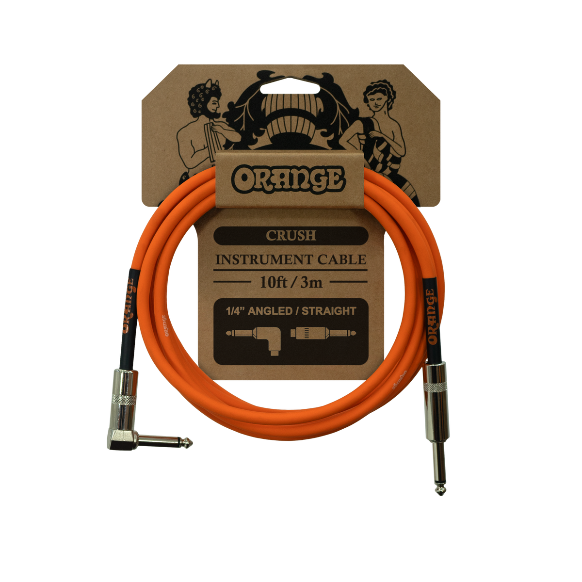 Orange Crush 10' instrument cable angled to straight