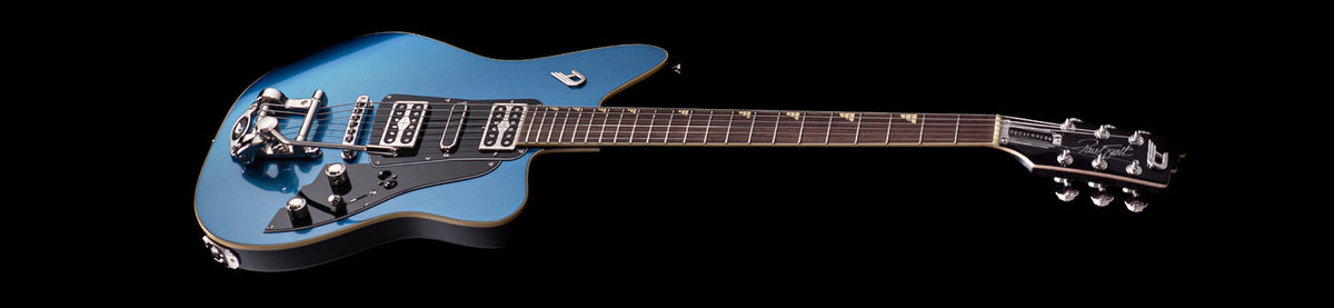 Duesenberg Paul Sidoti Catalina Blue signature guitar - angled full-length view