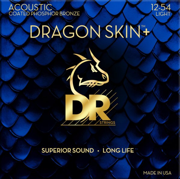 DR - DRAGON SKIN+ Coated Phosphor Bronze Acoustic Guitar Strings, Light (12-54)
