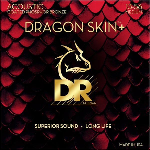 DR - DRAGON SKIN+ Coated Phosphor Bronze Acoustic Guitar Strings, Medium (13-56)