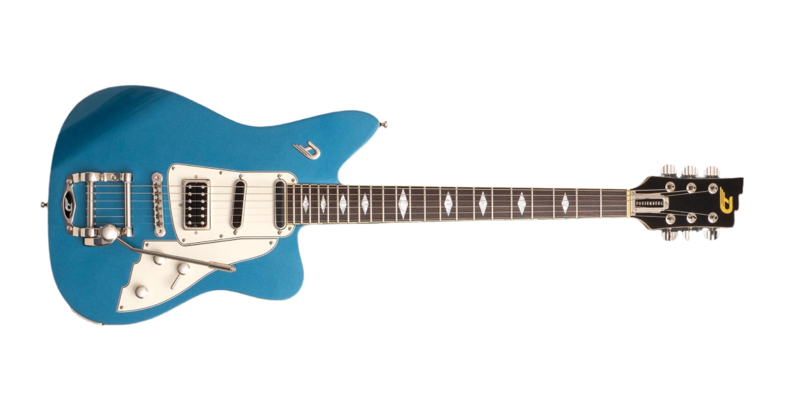 A stunning Duesenberg electric guitar in a captivating Catalina Blue finish. Designed with precision and crafted for excellence, this instrument delivers impeccable sound quality and a stylish, distinctive look that stands out on any stage.