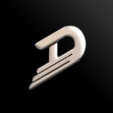 Close-up of the iconic Duesenberg logo in metallic silver, displayed on a sleek black background. The polished design emphasizes elegance, precision, and premium craftsmanship.