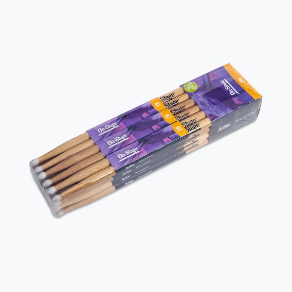On-Stage HN2B - Hickory Drumsticks (2B, Nylon Tip, 12 Pairs)