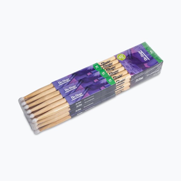 On-Stage HN7A - Hickory Drum Sticks (7A, Nylon Tip, 12 Pairs)