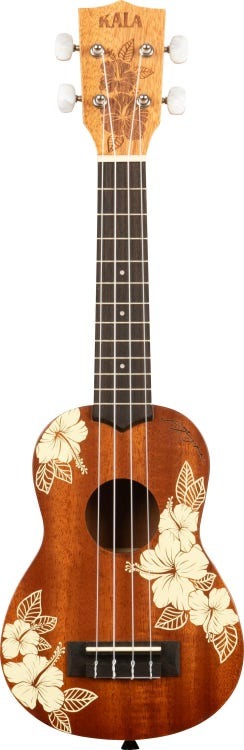 KALA - Hawaiian Hibiscus Soprano Mahogany Ukulele With Bag