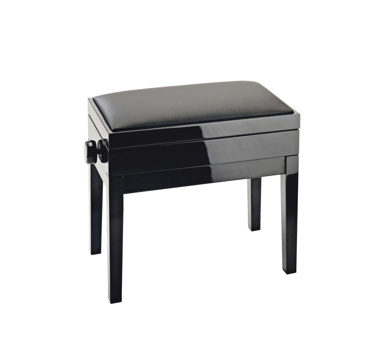 K&M 13951-BLACK — Gloss Black Wooden Piano Bench with Leather Seat & Storage — product view