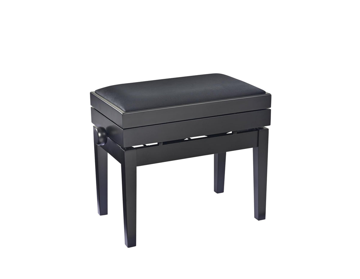 K&M 13955-BLACK — Matte Black Piano Bench with Storage & Black Velour Seat — product view