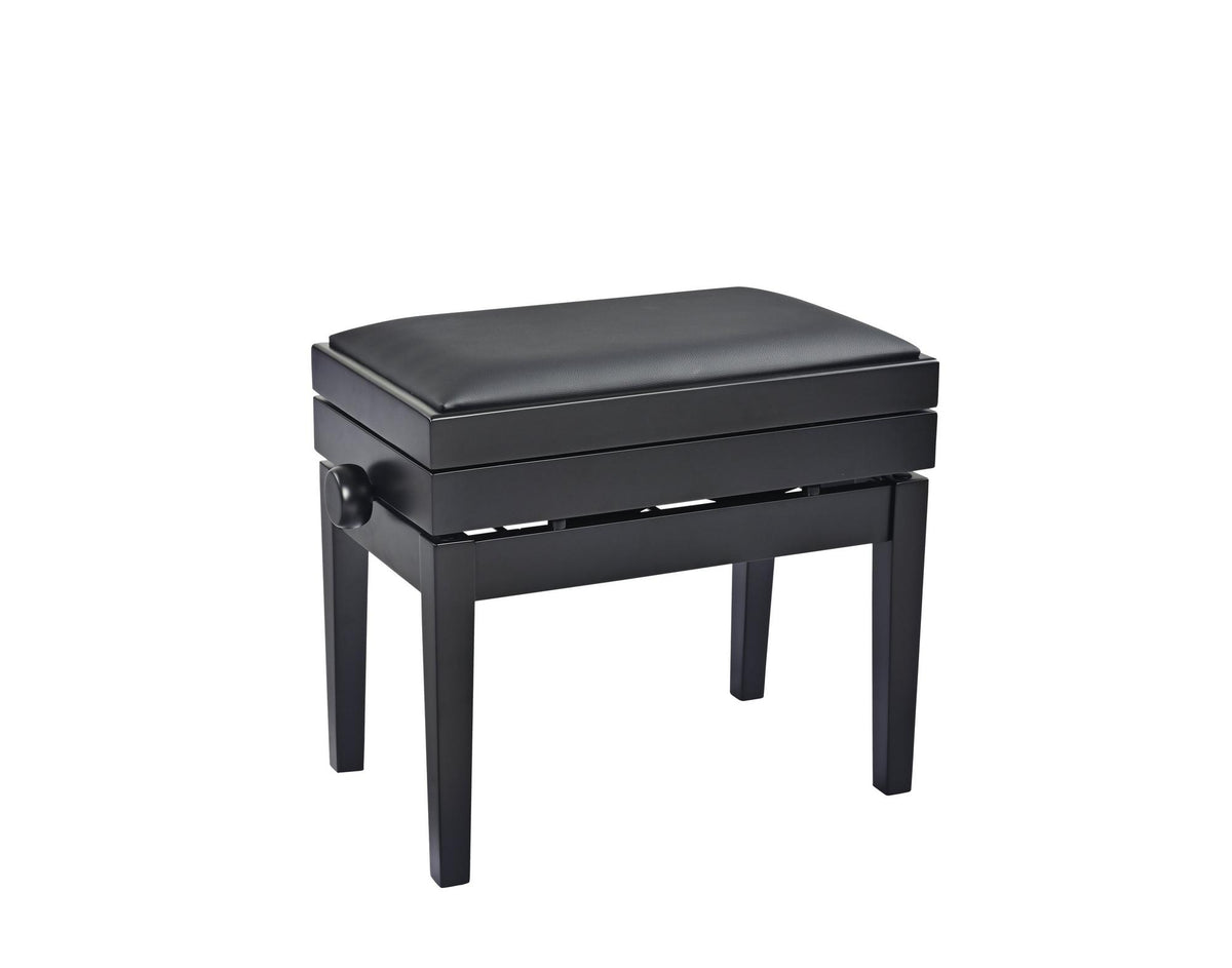 K&M 13956-BLACK — Matte Black Piano Bench with Storage & Leatherette Seat — product view
