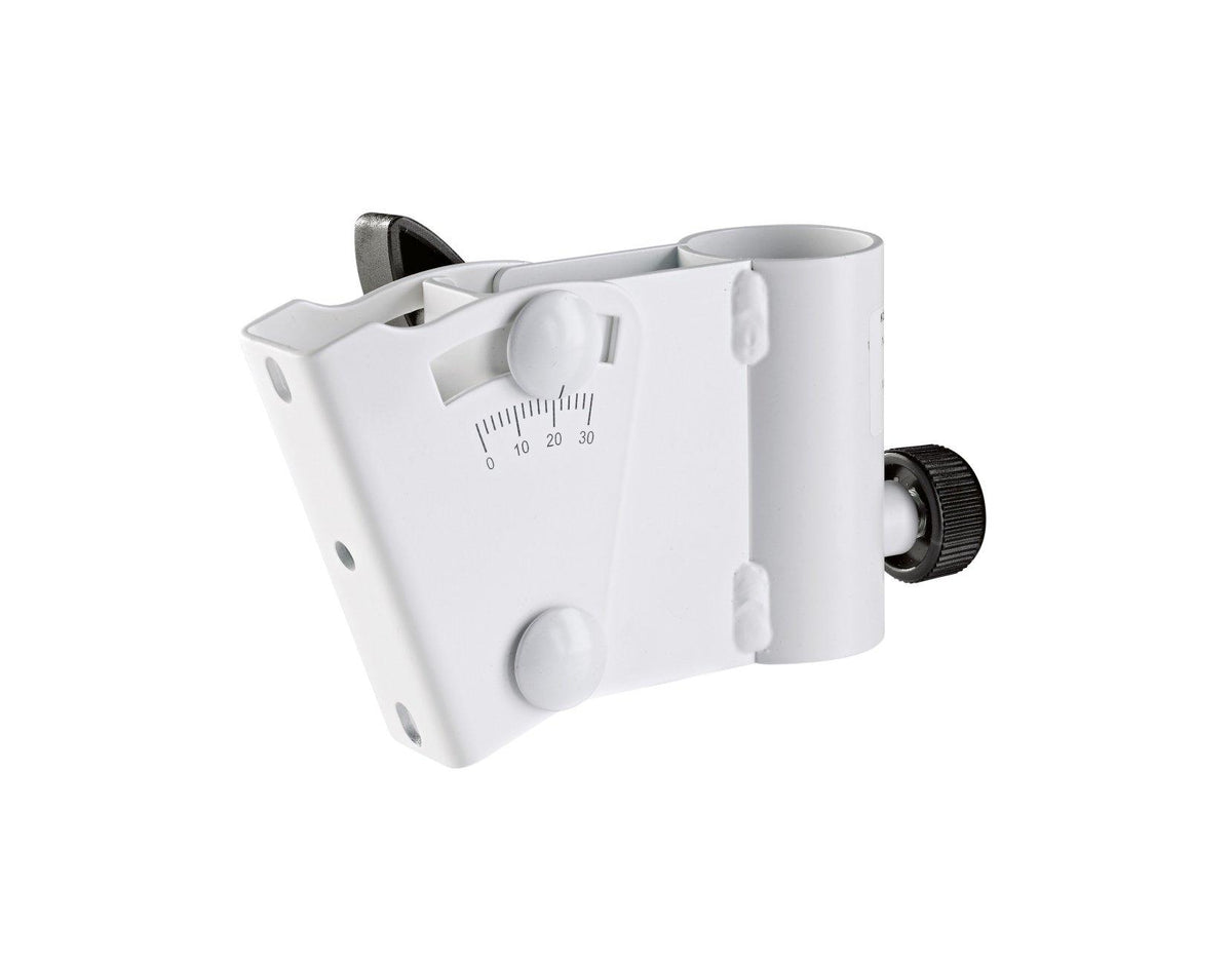 K&M 19780-WHITE — Slip-On Speaker Adapter with 30° Tilt - 35mm Tubes - White — product view