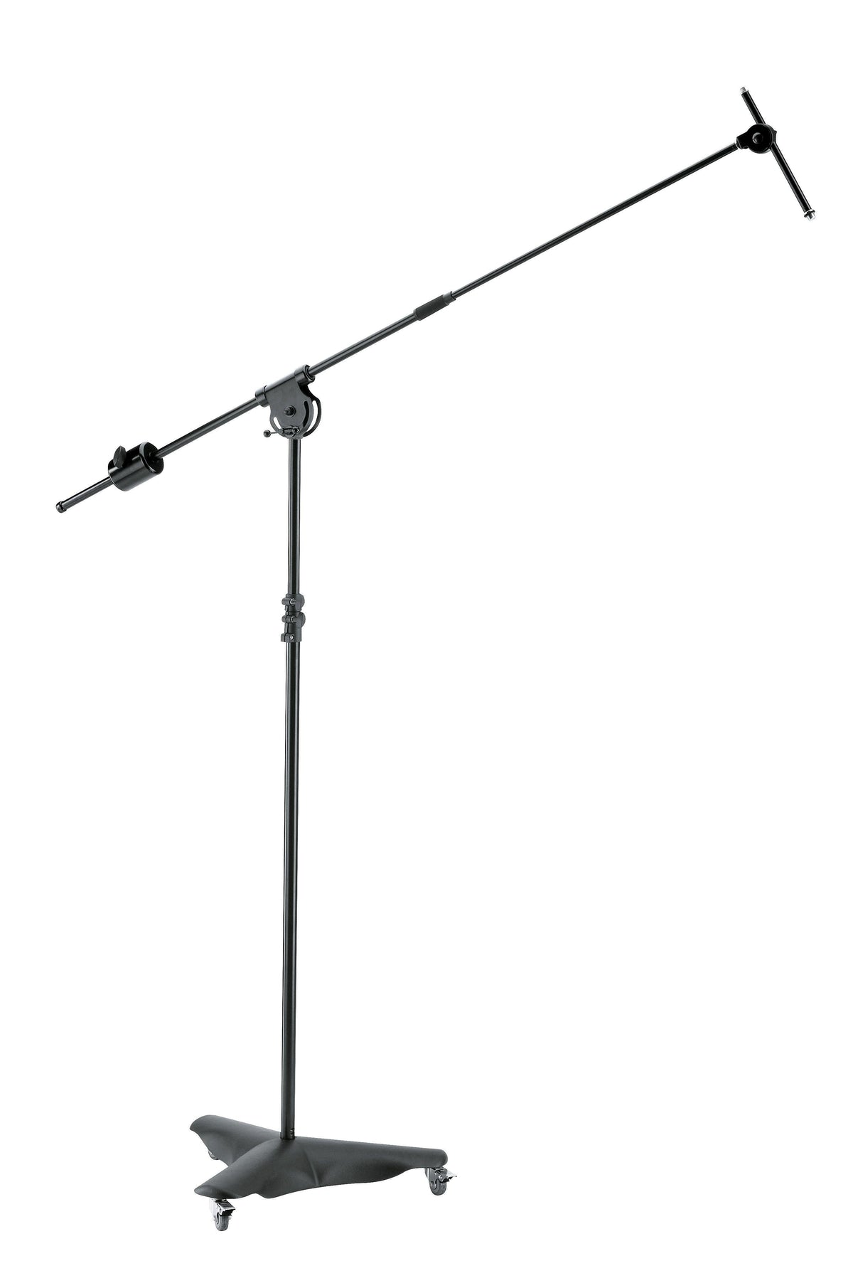 K&M 21430-BLACK — Overhead Microphone Stand with Casters & Telescopic Boom Arm — product view