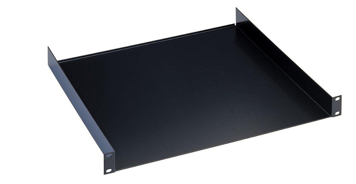 K&M 28481-380-BLACK — 1U Steel Rack Shelf with 380mm Tray - Black — product view