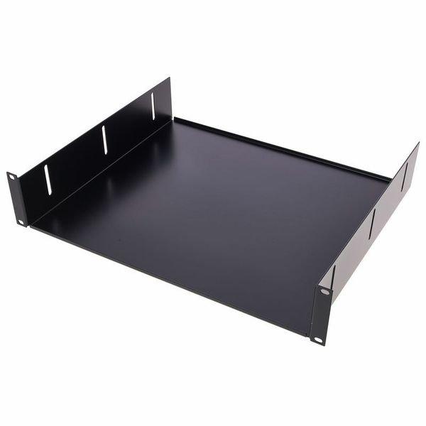 K&M 28482-380-BLACK — 2U Steel Rack Shelf with 380mm Tray - Black — product view