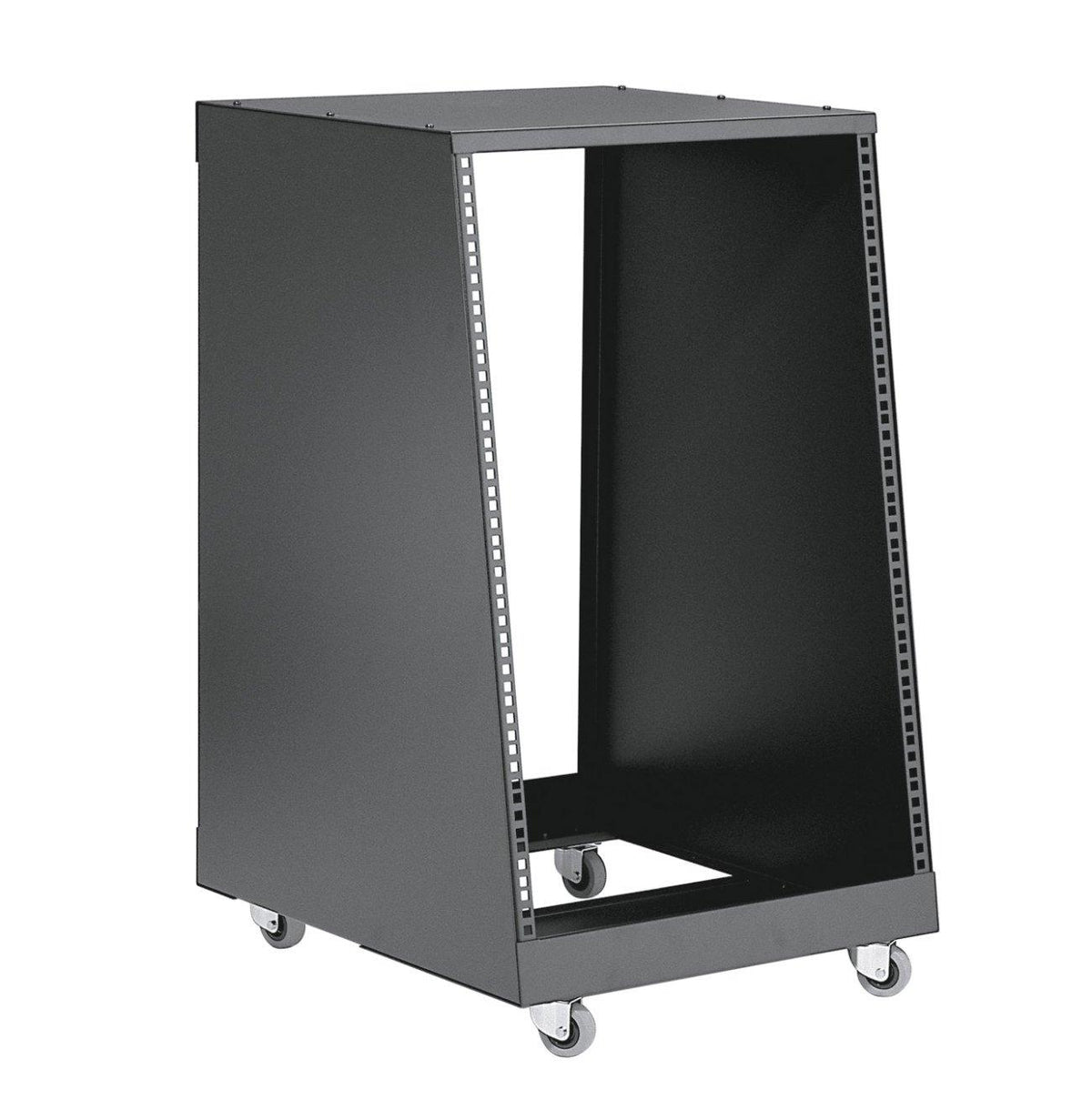 K&M 48260-16-BLACK — 16U Steel Slant Front Rack with Casters - Black — product view