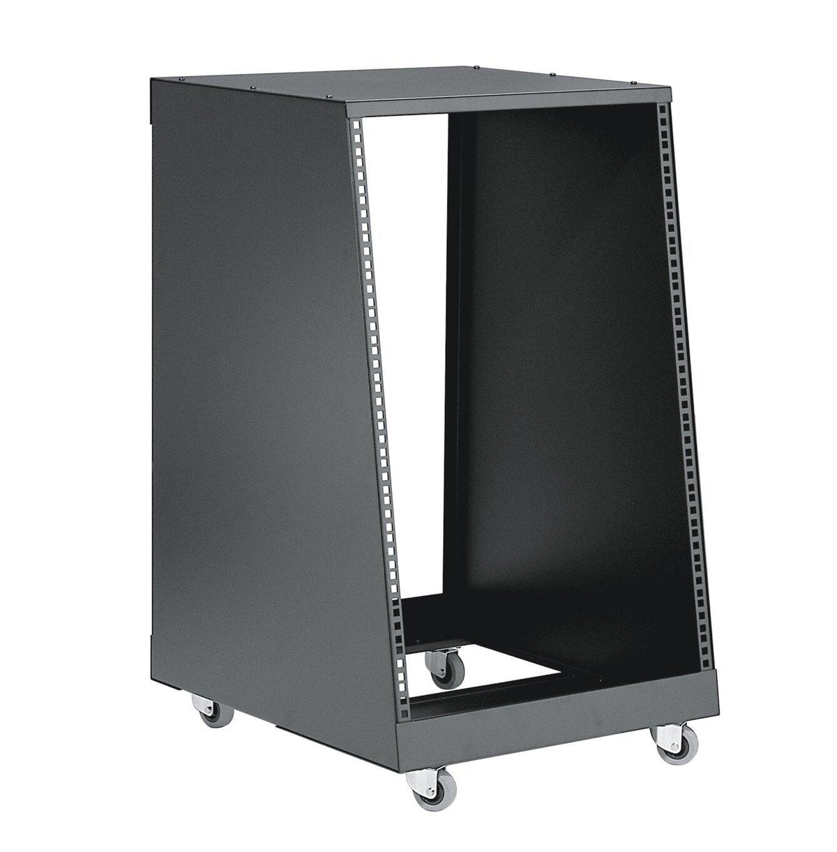 K&M 48260-21-BLACK — 21U Steel Slant Front Rack with Casters - Black — product view