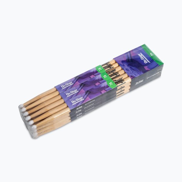 On-Stage MN7A - 7A Maple Drum Sticks, Nylon Tip (12-Pairs)