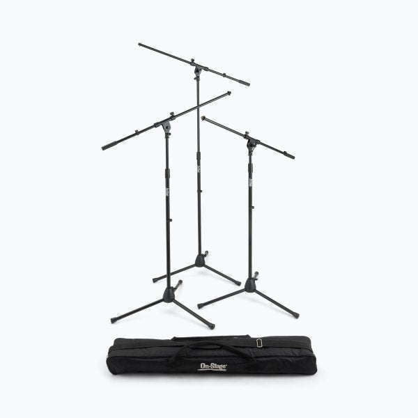 On-Stage MSP7703 - Three Euro Boom Mic Stands with Bag