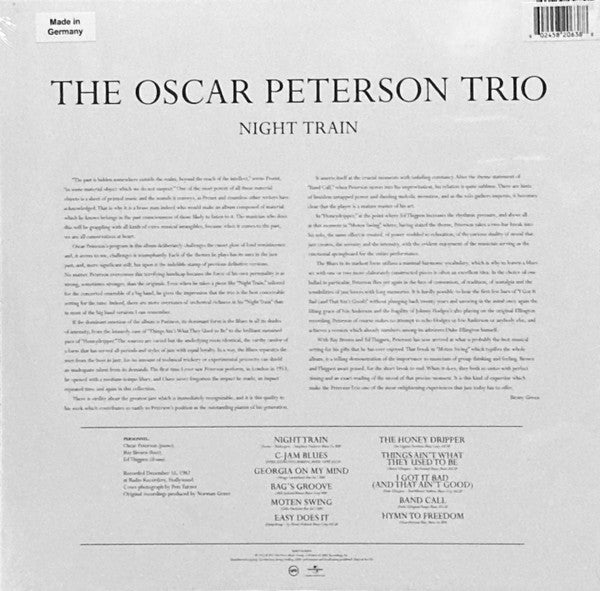 The Oscar Petterson Trio - Night Train LP, Blue Vinyl Limited Ed.