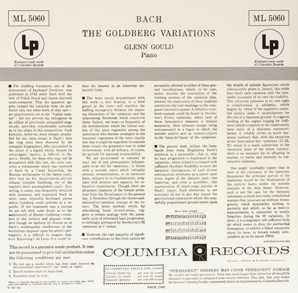 Gould, Glenn – The Goldberg Variations LP