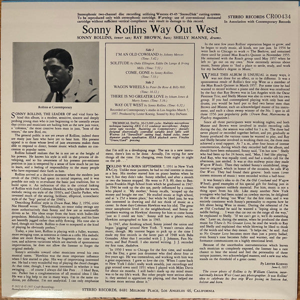 Sonny Rollins - Way Out West LP