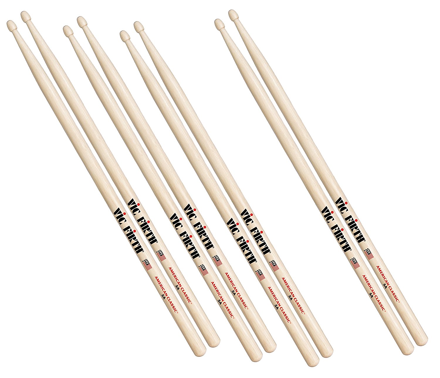 Vic Firth - American Classic 5A Wood Tip Drumsticks (4-Pair Value Pack)