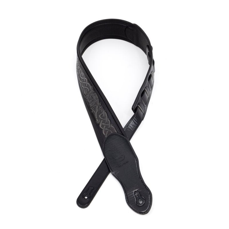 Profile - 2.5" Leather Padded Strap with Celtic Knot Pattern, Gloss Black