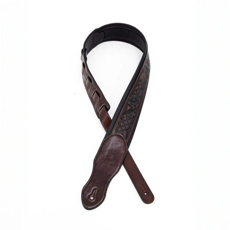 Profile - 2.5" Leather Padded Strap with Celtic Knot Pattern, Gloss Brown