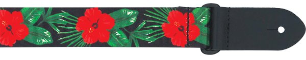 Profile - 2” Polyester guitar strap, Red Hibiscus Flower design