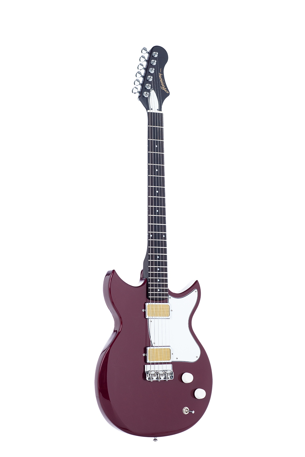 Harmony Rebel Electric Guitar with Case - Burgundy - angled view