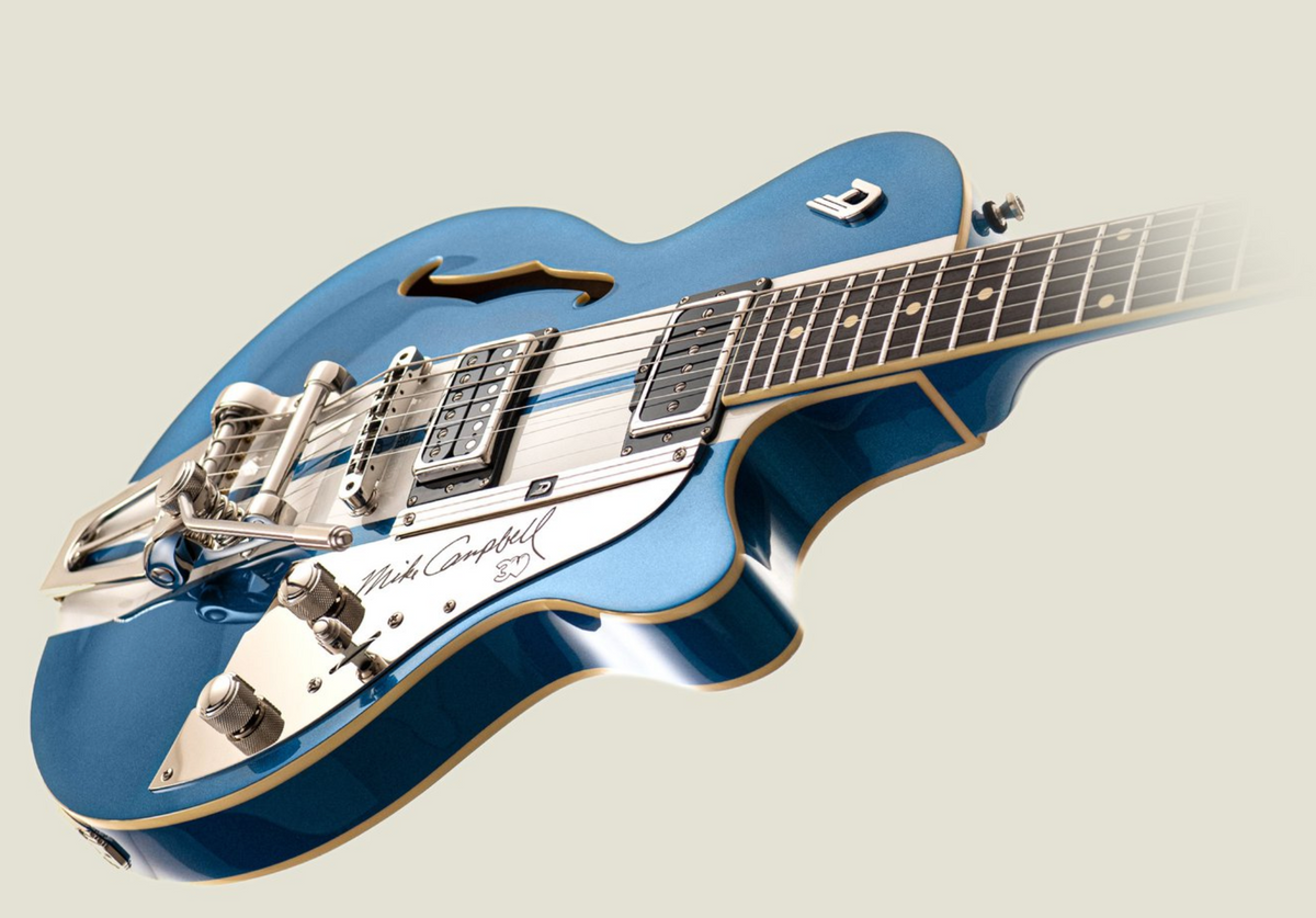 Duesenberg - Guitare Mike Campbell 30e anniversaire avec étui - Bleu et blanc 