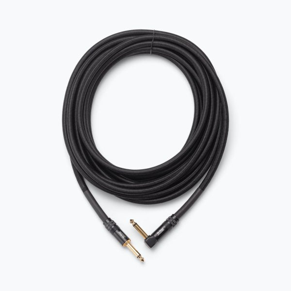 On-Stage OSPRO-ICR-25 - Braided Instrument Cable with Gold-Plated Connectors, Double-Shielded Copper and Right-Angle to Straight Connectors, 25 ft