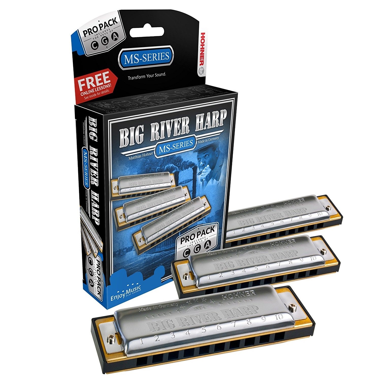 Big River Harmonica Keys of C - G - and A Pro Pack - La Boîte Musicale - Hohner - 