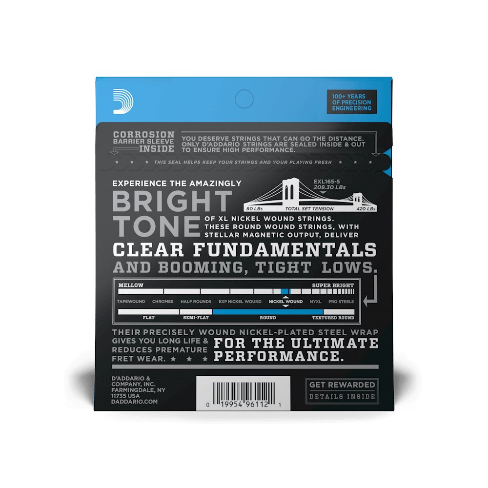 D'addario - 45 - 135 Regular Light Top/Medium Bottom Long Scale 5 - String Bass Strings - La Boîte Musicale - Electric Bass Strings - D'addario - 