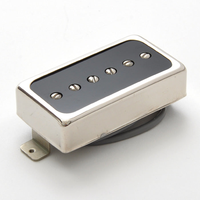 Duesenberg Domino P90 nickel pickup series - angled housing view; bridge winding supplied