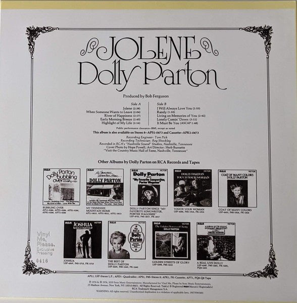 Dolly Parton - Jolene - La Boîte Musicale - Vinyl Records - Vinyl Records - 