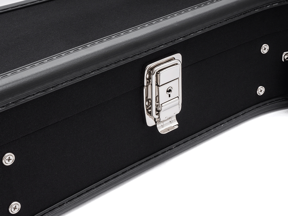 Duesenberg Custom Line case series - latch and protective edge detail; Fairytale case shape differs
