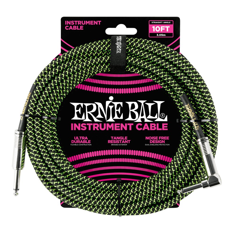 Ernie ball Instrument cable 10FT Green & black - La Boîte Musicale - Ernie Ball - 